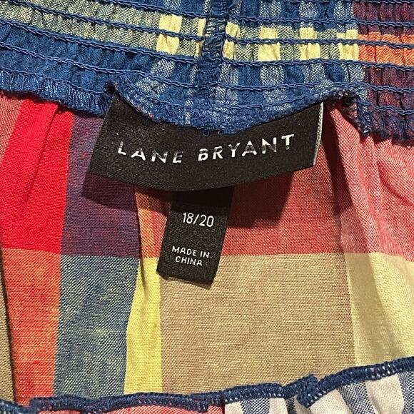 NWOT Lane Bryant Womens Top Off Shoulder Linen Blend Plaid Summer Size 18/20 DW - Picture 3 of 4